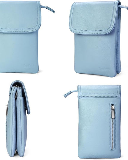 befen Genuine Leather Small Crossbody Bags for Women Cell Phone Bag Cross Body Purses,Silver Zipper