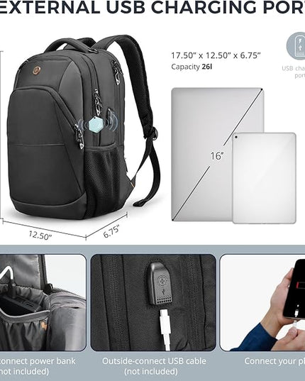 Swissdigital Design Business Laptop Backpack, College Laptops Backpack with USB Charging Port for Men and Women Fits 16 Inch Notebook, Black-Finder Color Random | SD1670BT013-01
