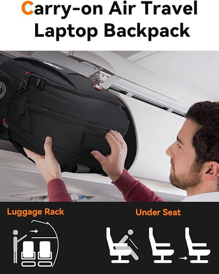 CROSSGEAR Travel Laptop Backpack Commuter Backpack Classic Backpack Water Resistant with USB Charging Hole Computer Bag Daypack for Men Women Work Daily Life,Black