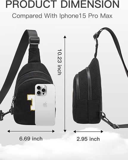 Viverte Small Corduroy Sling Bag Initial Crossbody Bag Fanny Pack for Girls Personalized Birthday Gifts for Teen Girls Gifts