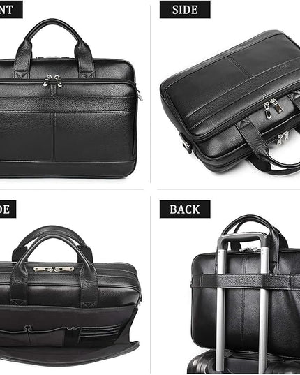 Augus Leather Messenger Bag for Men Vintage Travel Backpack 17 inch laptop Briefcase Shoulder Bags