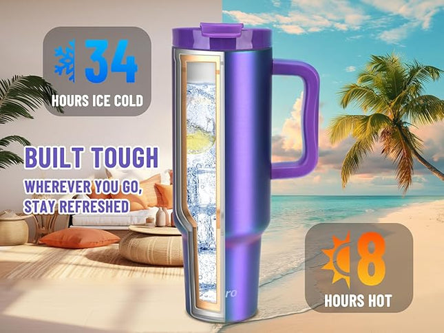 Zukro 50 oz Tumbler With Handle and Flip Straw, Leak Proof Lid, Double-Wall Stainless Steel Water Bottle for Home, Oiffce, Work, Large Vacuum Insulated Travel Cup Fit in Cupholder, BPA-Free