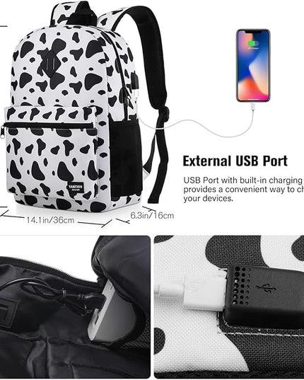 YAMTION Unisex School Backpack,Classic Casual Bookbag Adults and Teens Schoolbag with USB Port for High School College Office Work Travel