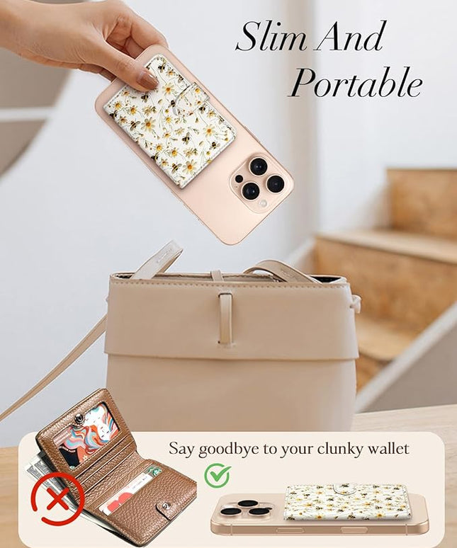 Shorogyt for Magnetic Phone Wallet Compatible with Magsafe for Women - Cute Luxury Slim Leather Card Holder Mag Wallets Fit 4 Cards,for iPhone 1716/15/14/13/12 Series for Apple RFID Magnet, Bee