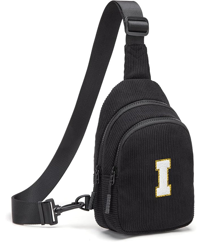 Viverte Small Corduroy Sling Bag Initial Crossbody Bag Fanny Pack for Girls Personalized Birthday Gifts for Teen Girls Gifts