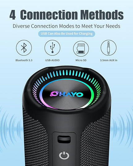 Bluetooth Speakers Wireless Loud Stereo Sound IPX7 Waterproof Outdoor Portable 25W Super Bass Speaker for Home Party Beach with 24H Playtime Colorful Lights BT5.3 TWS Pairing Birthday Gift Black