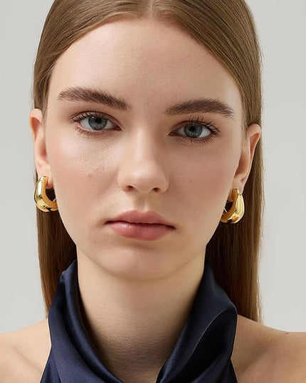 18K Gold Plated Chunky Hoop Earrings for Women Fashion Thick Gold Hoops Set Jewelry for Birthday Christmas Gifts