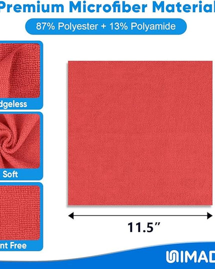 Microfiber Cleaning Cloth, 20 Pack Reusable Microfiber Towels for Cars Lint Free Cleaning Shop Towel Rags for Home Kitchen Automotive Bar Mechanic Restaurant Garage, 11.5"x 11.5", Red