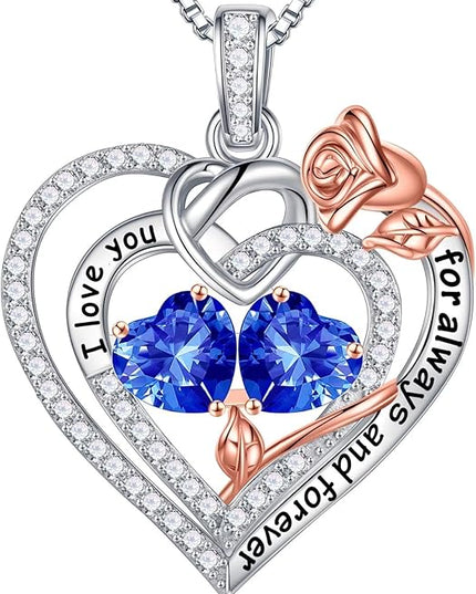Iefil Christmas Gifts for Wife Women - 925 Sterling Silver Double Birthstone Necklace, Anniversary Birthday Gifts for Women, Jewelry Gift for Wife Girlfriend Mom Her