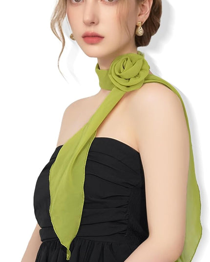 Chiffon Scarf for Women, Removable Flower Neck Scarf Light Soft Fashion Rose Scarves Versatile Headband or Hair Band