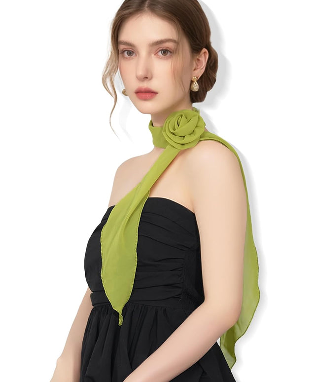 Chiffon Scarf for Women, Removable Flower Neck Scarf Light Soft Fashion Rose Scarves Versatile Headband or Hair Band