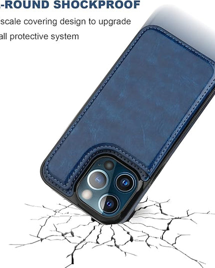 ONETOP Compatible with iPhone 13 Pro Max Wallet Case with Card Holder,PU Leather Kickstand Card Slots Case, Double Magnetic Clasp and Durable Shockproof Cover 6.7 Inch(Blue)