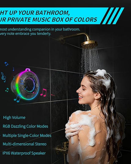 Portable Bluetooth Shower Speaker with Led Light,Waterproof Speaker Loud Sound Built-in Mic Hands,Free Suction Cup&Hook,small Shower speakers for outdoor,Beach,Camping,Kitchen,Kayak,Gifts for unisex
