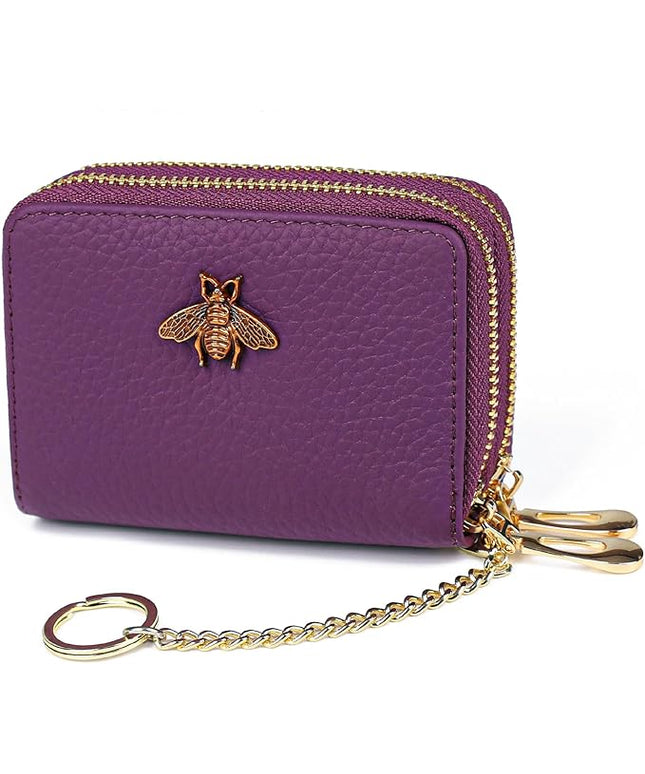 imeetu RFID Credit Card Holder, Small Leather Zipper Card Case Wallet for Women