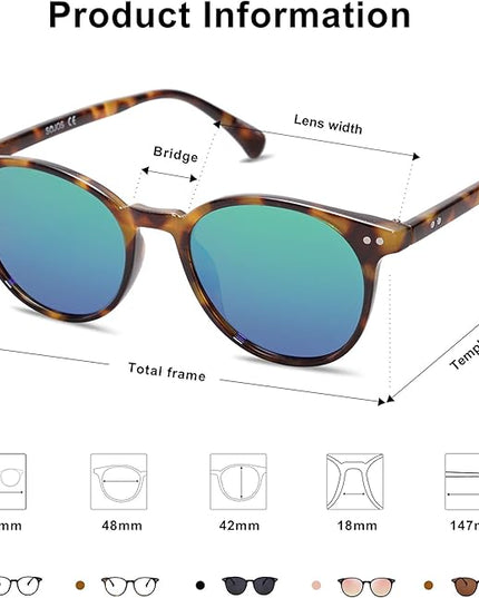 SOJOS Small Round Classic Polarized Sunglasses for Women Men Vintage Style UV400 Lens MAY SJ2113