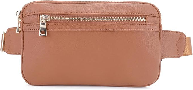 LOVESOME Vegan Leather Everywhere Fashion Waist Bag Fanny Pack Crossbody Bag Belt Bag Sling Bag with Adjustable Strap for Women (Brown)