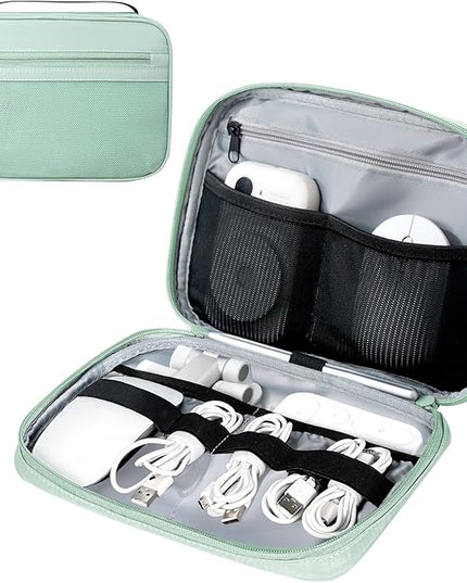 Electronics Organizer Bag, Portable Cable Organizer Case Travel Electronic Accessories Storage Case - Travel storage bag for Cables, Chargers, Phone, SD Cards - Green