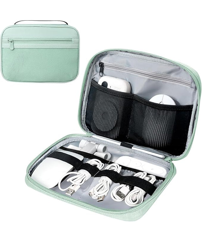 Electronics Organizer Bag, Portable Cable Organizer Case Travel Electronic Accessories Storage Case - Travel storage bag for Cables, Chargers, Phone, SD Cards - Green