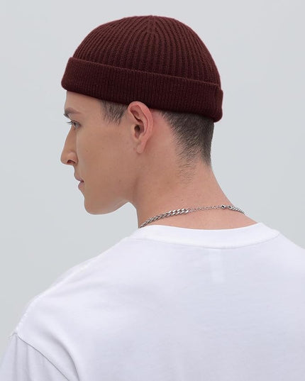 ROYBENS Thin Swag Wool Short Fisherman Beanie for Men Women, Knit Cuff Trawler Beanie Watch Hat, Soft Spring Fall Skull Cap