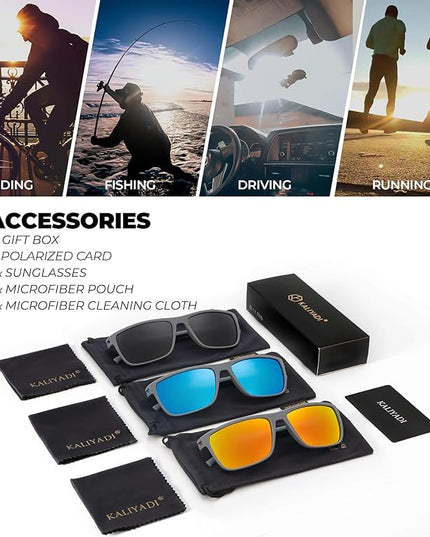 KALIYADI Polarized Sunglasses for Men, Lightweight Sun Glasses with UV Protection for Driving Fishing Golf