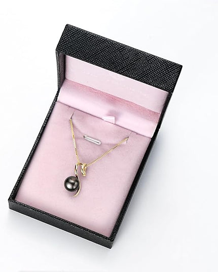 Tahitian Black Pearl Necklaces for Women, Sterling Silver Single Pearl Pendant Necklace Birthday Anniversary Jewelry Gifts for Wife Mom