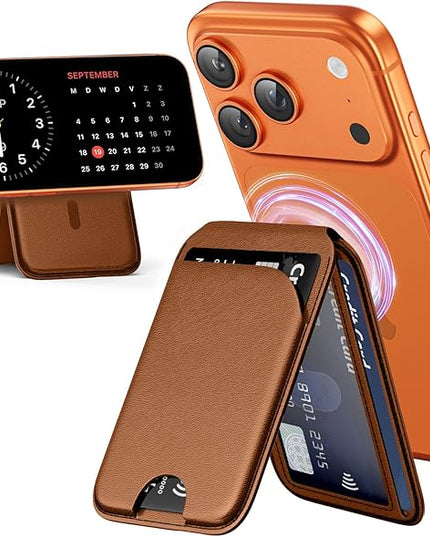 Mag-Safe Wallet for iPhone - Lightweight Magnetic Phone Wallet Stand With Adjustable Leather Card Holder for iPhone 17/16/15/14/13/12 Series, Not for Mini (Brown)