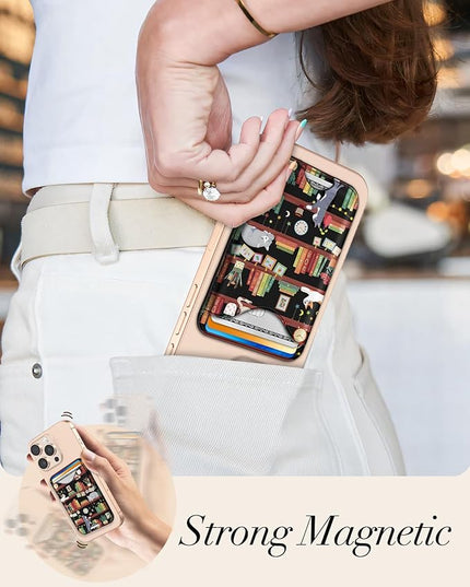 Shorogyt Compatible with Magsafe Wallet Magnetic Card Holder - Book Cat Phone Wallets for Women Teen Girls Cute for iPhone 17/16/15/14/13/12 Series Slim for Apple Mag RFID Magnet, Fit 3 Cards