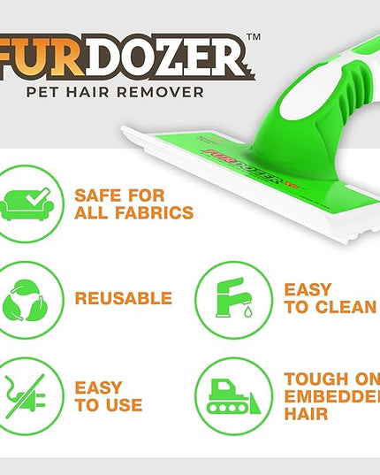 FurDozer Pet Hair Remover & Auto Detailing Tools - Cat & Dog Hair Remover for Carpets, Car Interiors, Couches, Bedding, & Pet Furniture (Green, X6)