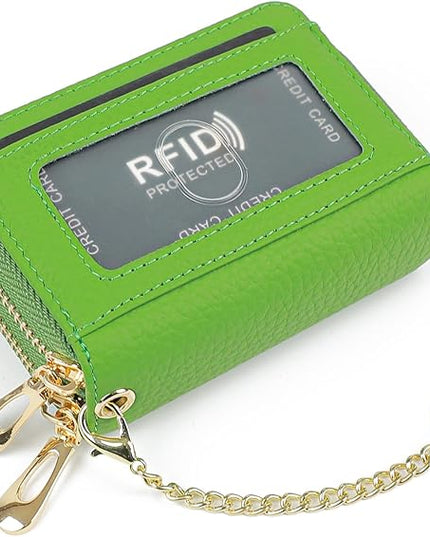 imeetu RFID Credit Card Holder, Small Leather Zipper Card Case Wallet for Women