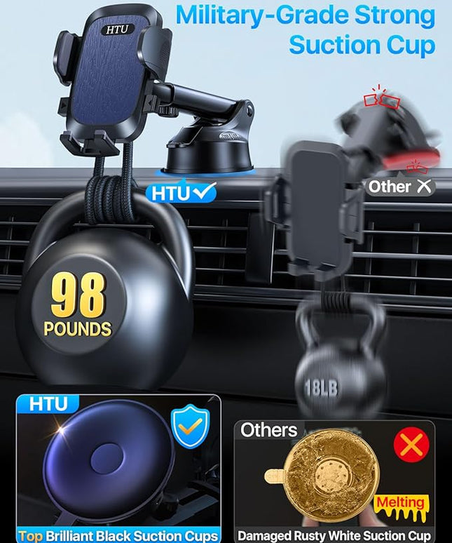 【98+LBS Strongest Suction & Military-Grade】Ultimate Car Phone Mount【Patent & Safety Certs】 Cell Phone Holder Truck Stand for Dashboard Windshield Vent for iPhone 17 Pro Max 16 15 Samsung (Dark Blue)