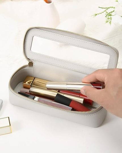 Aveniee Clear Makeup Brush Bag, Slim Brush Holder Cosmetic Case, Small Travel Toiletry Bag for Women, Thin Make up Bags with Zippers, Cute Travel Essentials Srorage Bag.Grey
