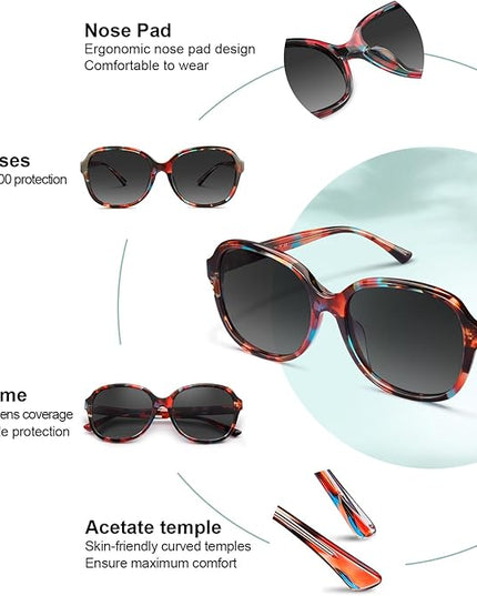 CARFIA Acetate Oversized Square Polarized Sunglasses for Women UV Protection Retro Trendy Big Shades