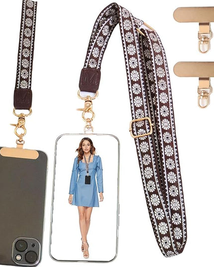 LEMEDE Phone Charm Lanyard, Gold Buckle Adjustable Crossbody and Wrist Strap with 2pcs 360-Degree Rotatable Phone Pad