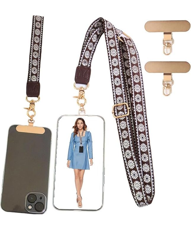 LEMEDE Phone Charm Lanyard, Gold Buckle Adjustable Crossbody and Wrist Strap with 2pcs 360-Degree Rotatable Phone Pad