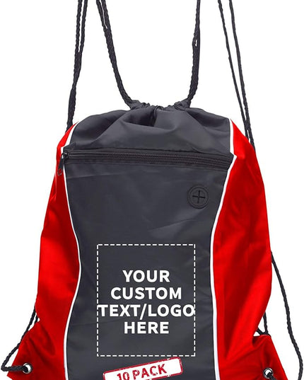 DISCOUNT PROMOS Two-Tone Drawstring Backpack Non-Woven - 10 pack - Customizable Text, Logo - Durable Sports Backpacks - Ideal for Sports, Travel, Gym & More - Red