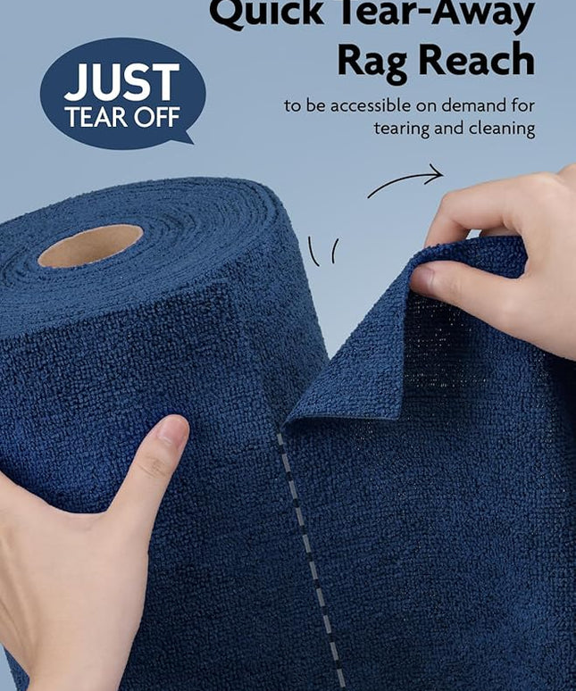 Fantasticlean Microfiber Cleaning Cloth Roll -75 Pack, Tear Away Microfiber Towels, 12" x 12", Reusable, Washable, Scratch Free, Ultra Absorbent for All-Around Cleaning Supplies (Navy Blue)