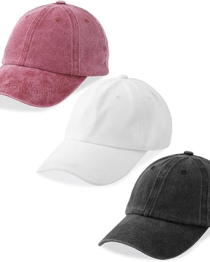 MEINICY 3 Packs Washed-Cotton Plain Baseball Cap, Vintage Adjustable Dad Hats Gift for Men/Women,Unstructured