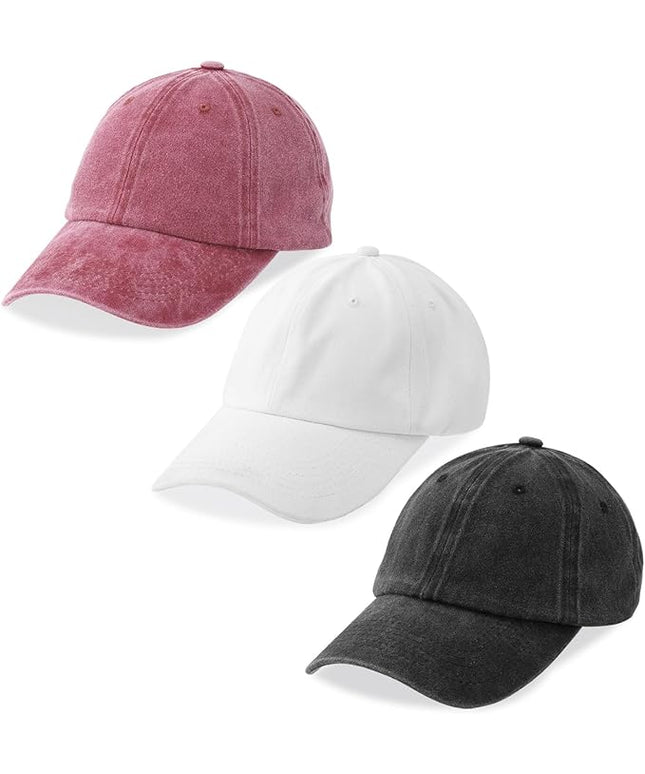 MEINICY 3 Packs Washed-Cotton Plain Baseball Cap, Vintage Adjustable Dad Hats Gift for Men/Women,Unstructured
