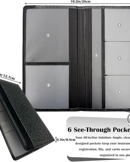 Car Registration and Insurance Holder with Magnetic Closure, Universal Document Organizer for License, Insurance Cards & Glove Box Storage (Leopard-Black)