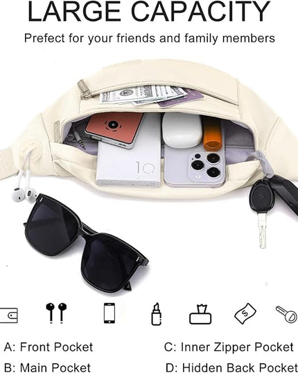 MAXTOP Large Crossbody Fanny Pack with 4-Zipper Pockets,Gifts for Enjoy Sports Festival Workout Traveling Running Casual Hands-Free Wallets Waist Pack Phone Bag Carrying All Phones