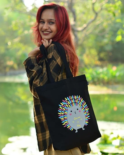 Ecoright Tote Bag for Women with Zipper, Small Tote Bag, Canvas Bag, Reusable Cotton Bag for Beach, Grocery, School & Work