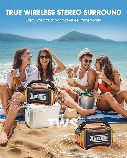 Speakers Bluetooth Wireless: 80W(Peak) Loud Speaker with Bass, 20H Playtime, IPX6 Waterproof, Large Jobsite Speakers for Work, Outdoor, Workshop, Garage, Portable Speaker with TWS (Orange)