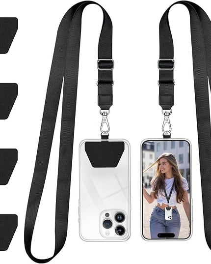 Doormoon Phone Lanyard, Universal Adjustable Neck Strap for Phone Case Keys ID Badges Cell Phone Lanyard Compatible with iPhone, Samsung, Most Smartphones, 2 Pack, Black Black