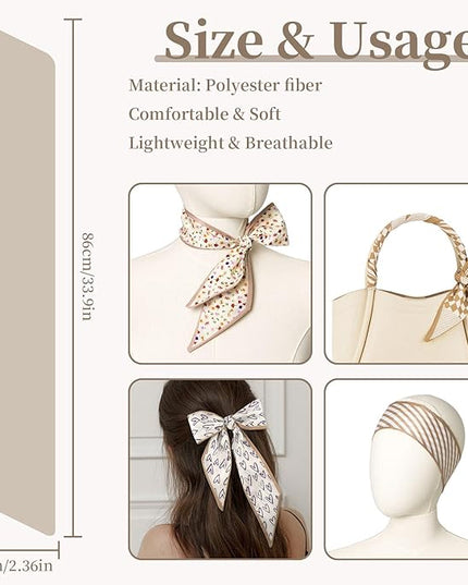 4 Pack Purse Scarf Handbags Skinny Twill Hair Scarves Narrow Neck Scarf Band Women Fashion Accessories Bag Charms