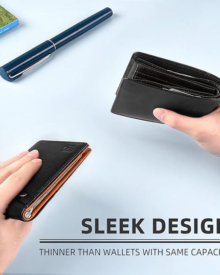 Zitahli Wallet for Men-6 Slots ID Window-Mens Wallets-Slim Wallet Classic Spring Money Clip RFID Blocking-Gift for Men