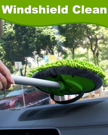 anngrowy 62" Microfiber Car Wash Brush Mop Kit Mitt Sponge with Long Handle Car Cleaning Supplies Kit Duster Washing Car Tools Accessories, 1 Chenille Scratch-Free Replacement Head Aluminum Alloy Pole