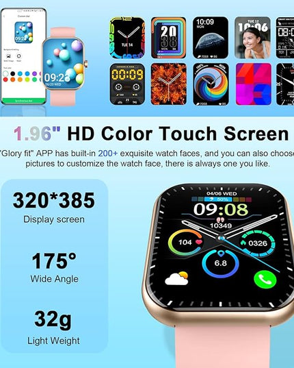 Motast Smart Watch (Answer/Make Call), 1.96" HD Smartwatch for Women, 2025 Fitness Watch with 112+ Sport Mode/Pedometer/Sleep/Heart Rate Monitor, IP68 Waterproof Fitness Tracker for Android iOS Pink