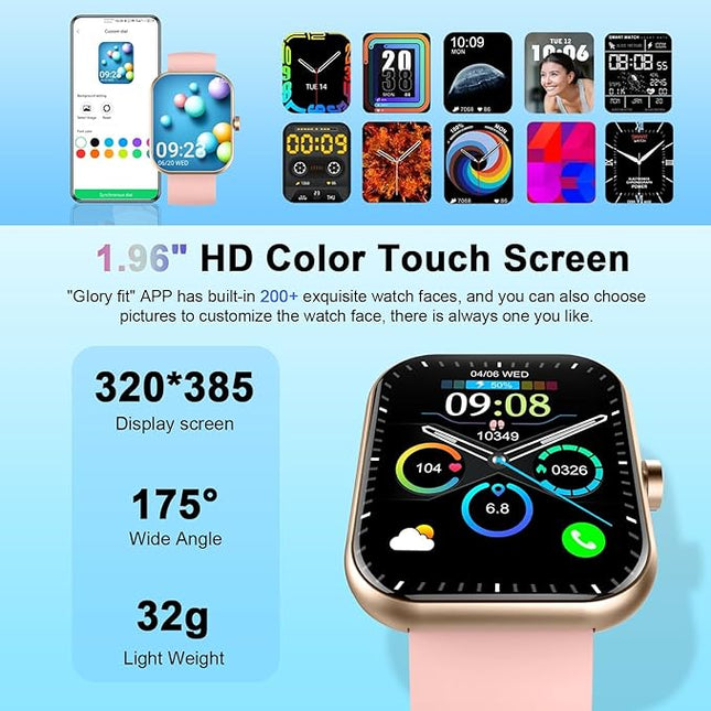 Motast Smart Watch (Answer/Make Call), 1.96" HD Smartwatch for Women, 2025 Fitness Watch with 112+ Sport Mode/Pedometer/Sleep/Heart Rate Monitor, IP68 Waterproof Fitness Tracker for Android iOS Pink