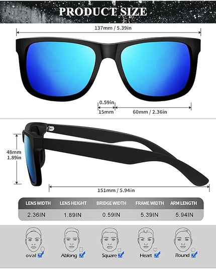 KALIYADI Sunglasses Men Polarized Sun glasses for Mens Womens Classic Matte Black Frame UV Protection 3pack