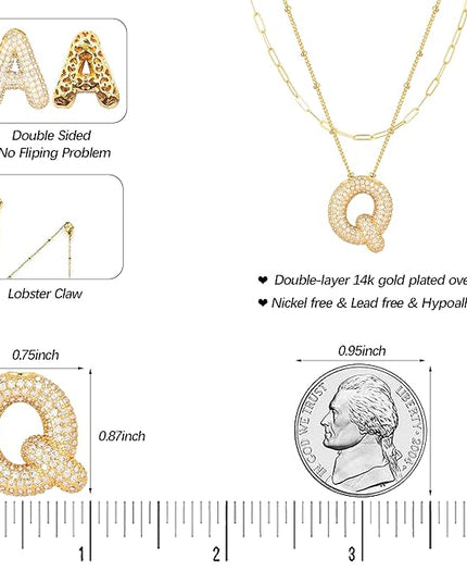 LUCA SMITH Initial Necklaces for Women, Dainty Balloon Bubble Letter, Name Letter Alphabet Pendant Layered Choker Chain Jewelry Gift